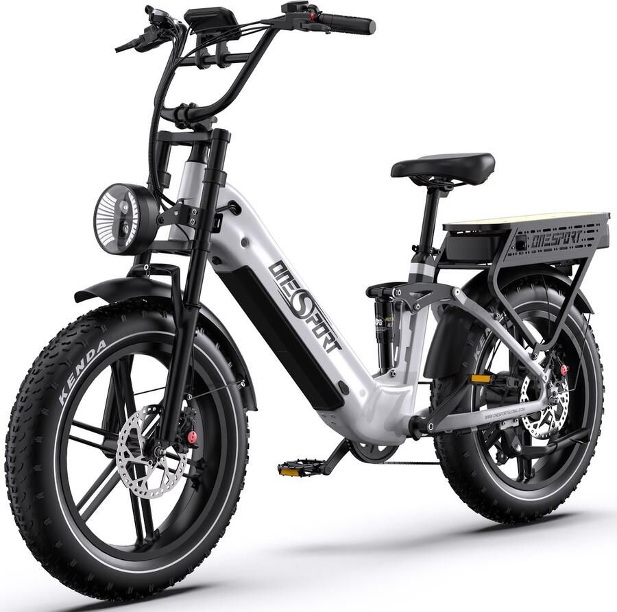 OneSport Elektrische Fiets Max. 200 km Bereik Dual Battery 1728Wh Uitneembare Accu Fatbike 20×4.0” Shi o 7 Speed Hydraulische Schijfrem Allround Stads en Offroadfiets Wit
