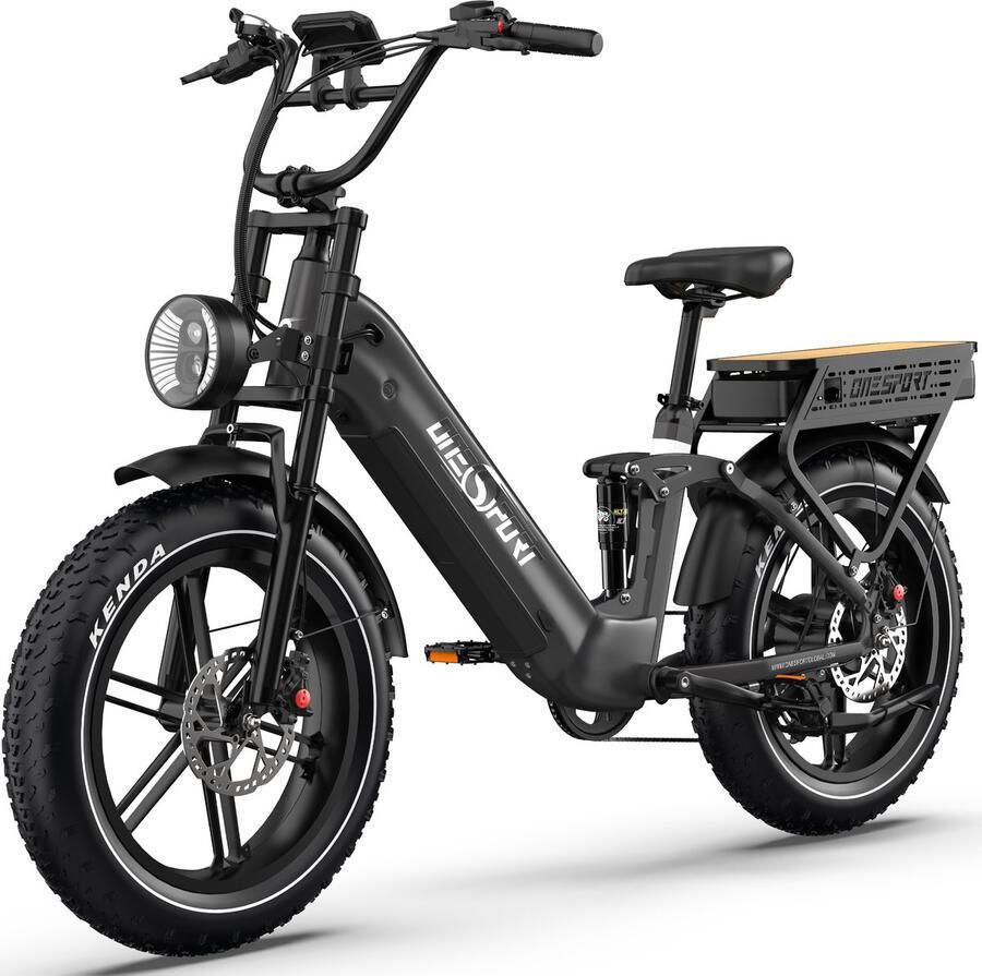 OneSport Elektrische Fiets Max. 200 km Bereik Dual Battery 1728Wh Uitneembare Accu Fatbike 20×4.0” Shi o 7 Speed Hydraulische Schijfrem Allround Stads en Offroadfiets – Zwart