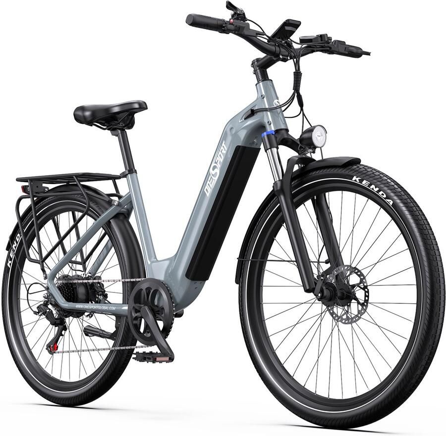 OneSport Elektrische Fiets OT05 36V 18.2Ah 655Wh Accu 120 km Actieradius 27.5 Inch Wielen Shi o 7 Versnellingen Hydraulische Schijfrem Aluminium Frame LED Display & APP Elektrische Stadsfiets Grijs