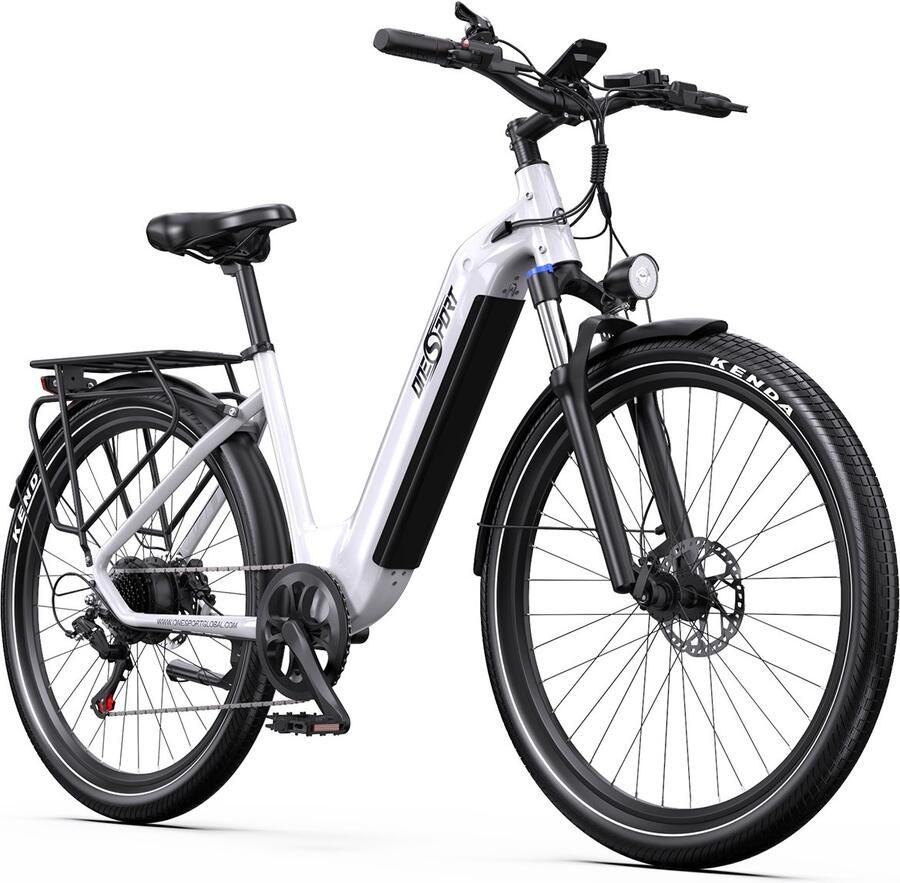 OneSport Elektrische Fiets OT05 36V 18.2Ah 655Wh Accu 120 km Actieradius 27.5 Inch Wielen Shi o 7 Versnellingen Hydraulische Schijfrem Aluminium Frame LED Display & APP Elektrische Stadsfiets Wit