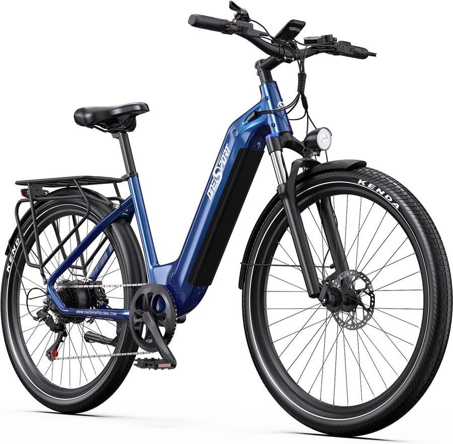 OneSport Elektrische Fiets OT05 36V 18.2Ah 655Wh Accu 120 km Actieradius 27.5 Inch Wielen Shi o 7 Versnellingen Hydraulische Schijfrem Aluminium Frame LED Display & APP Elektrische Stadsfiets Donkerblauw