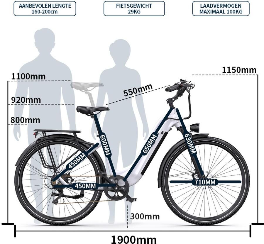 OneSport 【BLACK Friday Deals】Elektrische Fiets OT05PRO 810Wh Accu 140 km Actieradius 28 Inch Wielen Shi o 7 Versnellingen Hydraulische Schijfrem Aluminium Frame LCD Display & APP Elektrische Stadsfiets Wit - Foto 2
