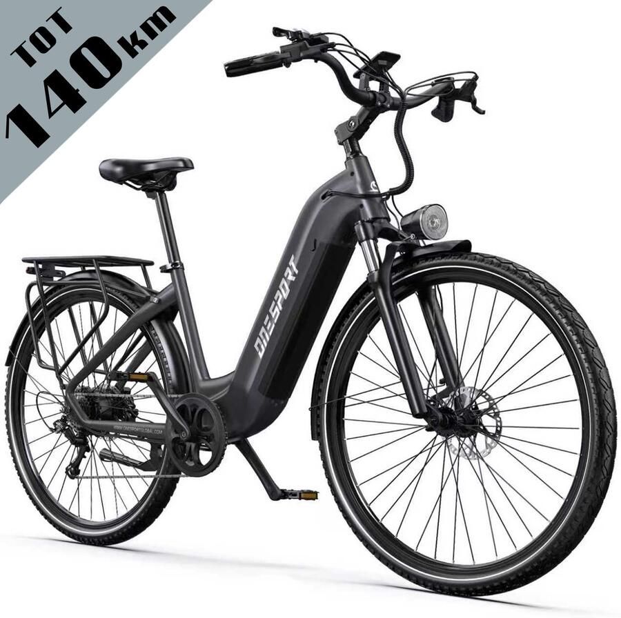 OneSport Elektrische Fiets OT05PRO 140 km Actieradius 810Wh 22.5Ah Accu 28 Inch Wielen Shi o 7 Versnellingen Hydraulische Schijfrem Aluminium Frame LCD Display & APP Elektrische Stadsfiets Technisch grijs