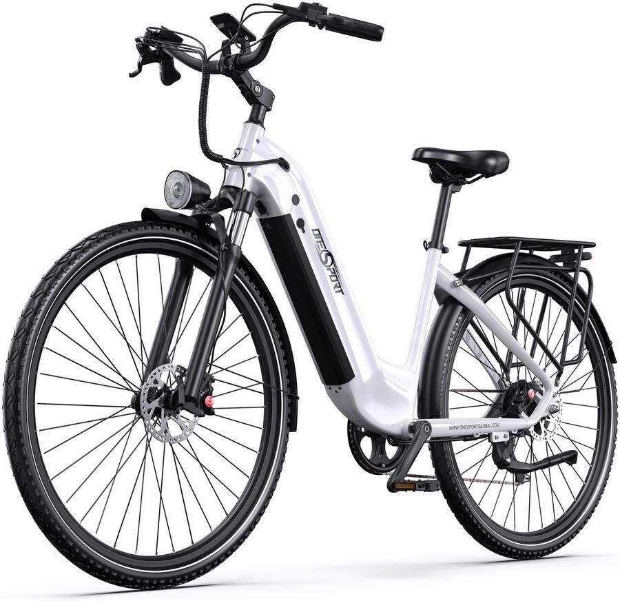 OneSport Elektrische Fiets OT05PRO 810Wh Accu 140 km Actieradius 28 Inch Wielen Shi o 7 Versnellingen Hydraulische Schijfrem Aluminium Frame LCD Display & APP Elektrische Stadsfiets Wit
