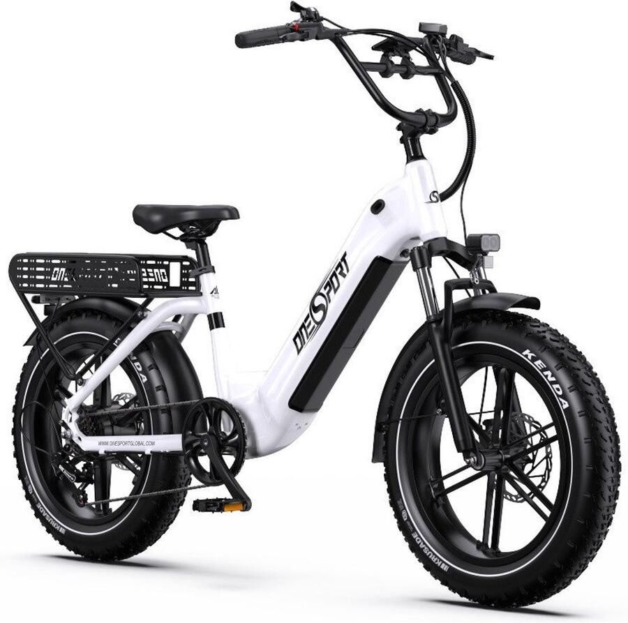 OneSport Elektrische Fiets OT08 Krachtige 864Wh Verwijderbare Accu 100 km Actieradius 20x4.0 Inch All-Terrain Banden Shi o 7 Versnellingen Hydraulische Schijfrem Aluminium Frame Wit