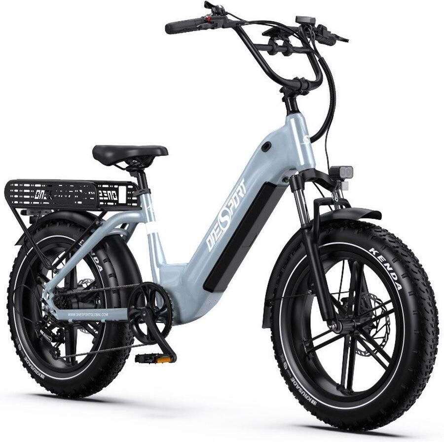 OneSport – Elektrische Fiets met 864Wh Uitneembare Accu – Max.100 km Bereik – 20×4 Inch Banden – Shi o 7 Versnellingen & Hydraulische Schijfrem – Aluminium Frame – Grijsblauw