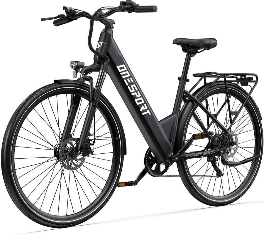 OneSport Elektrische Fiets OT12 468Wh 13Ah Accu 80 km Actieradius 27.5 Inch Wielen Shi o 7 Versnellingen Mechanische Schijfrem Ijzeren Frame Elektrische Stadsfiets Donkergrijs