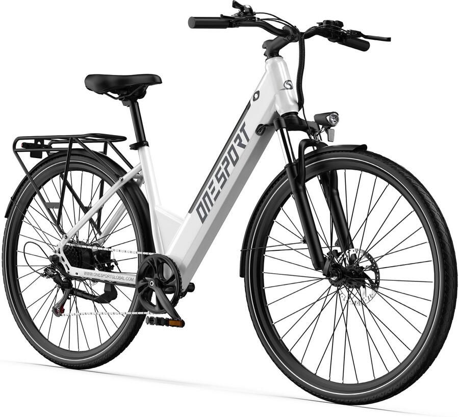 OneSport Elektrische Fiets OT12 468Wh 13Ah Accu 80 km Actieradius 27.5 Inch Wielen Shi o 7 Versnellingen Mechanische Schijfrem Ijzeren Frame Elektrische Stadsfiets Wit