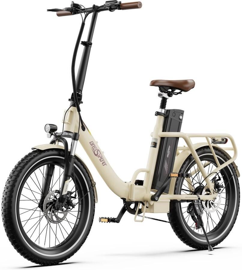 OneSport Elektrische Fiets OT16-2 250W Motor 48V17Ah Accu 60-120km Maximale Bereik 20x3 inch Banden Shi o 7 Versnellingen Beige