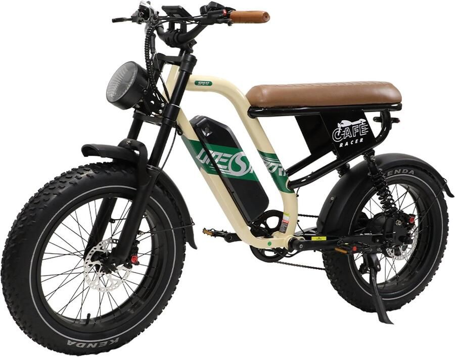 OneSport Elektrische Fiets W66 – Actieradius tot 100 km – Krachtige 648Wh Afneembare Accu – 20×4.0 Inch Brede Banden – Shi o 7 Versnellingen – Mechanische Schijfrem – Elektrische Stadsfiets – Beige