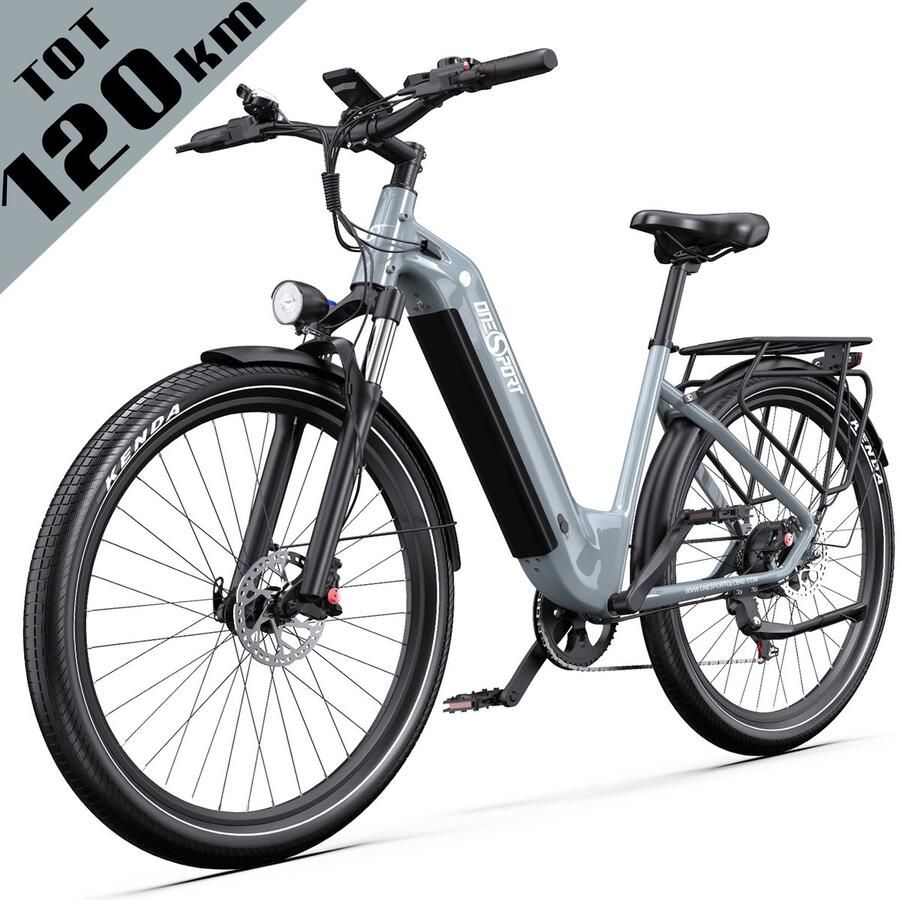 OneSport 【BLACK Friday Deals】 Elektrische Fiets OT05PRO 810Wh Verwijderbare Batterij 140km Actieradius 28 Wielen Shi o 7 Versnellingen Hydraulische Schijfrem Aluminium Frame LCD Display & APP Elektrische Stadsfiets Grijsblauw