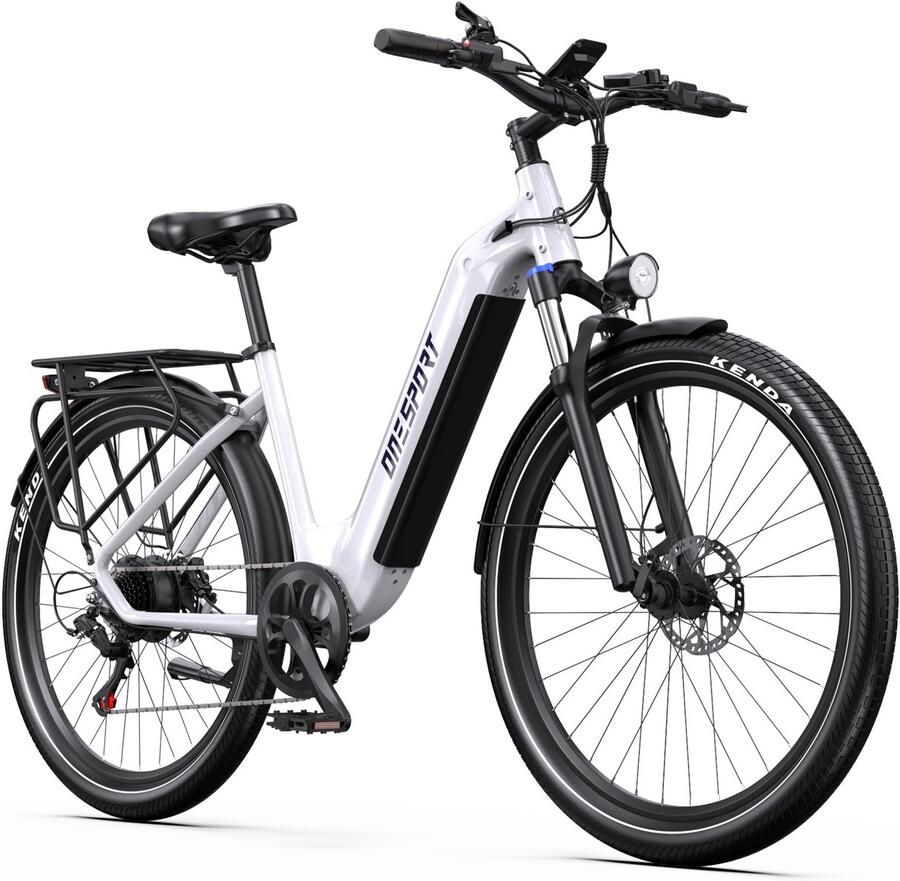 OneSport Onesprot WT05 Elektrische Stadsfiets 27 5 inch – Uitneembare 655Wh Accu – Tot 120 km Bereik – Shi o 7-Speed – Hydraulische Rem –Koppelingssensor –App–Elektrische Fiets –Wit