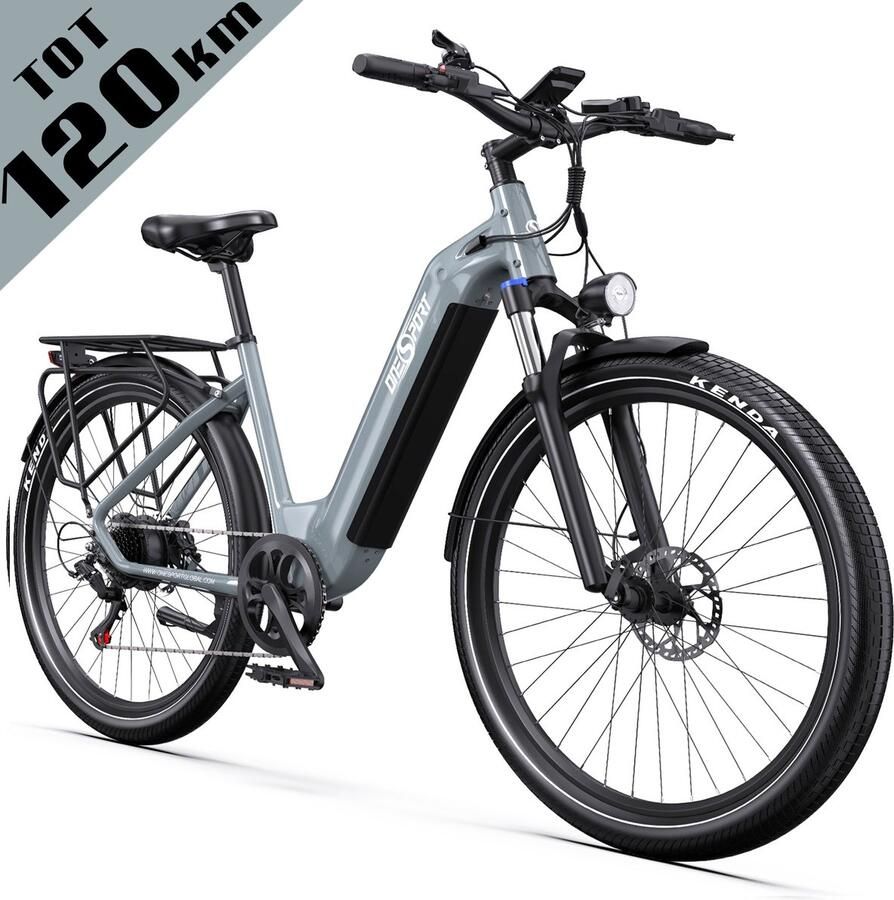 OneSport Onesprot Elektrische fiets 27 5 inch Stadsfiets voor woon-werkverkeer Tot 120 km bereik Lage instap aluminium frame 655Wh lange actieradius accu Hydraulische schijfrem 250W ondersteuning Shi o 7-speed grijs - Foto 3