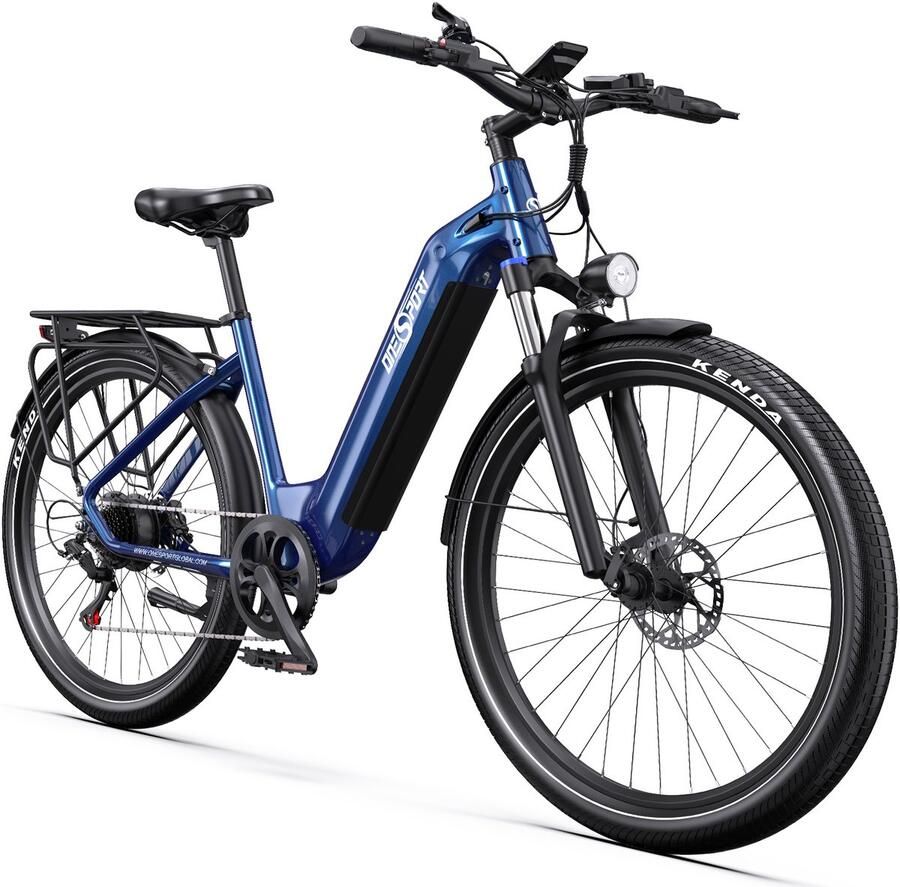 OneSport OT05 Elektrische Stadsfiets – Uitneembare 655Wh Accu – Tot 110 km Bereik – 27 5 – Shi o 7-Speed – Hydraulische Rem – Donkerblauw