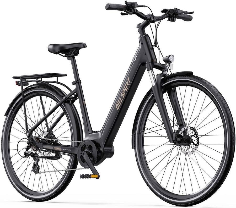OneSport OT07 Elektrische Fiets -110 km Actieradius 36V 14Ah Verwijderbare Accu 250W BAFANG Middenmotor Hydraulische Schijfrem Shi o 7 Versnellingen Aluminium Frame Elektrische Stadsfiets Zwart