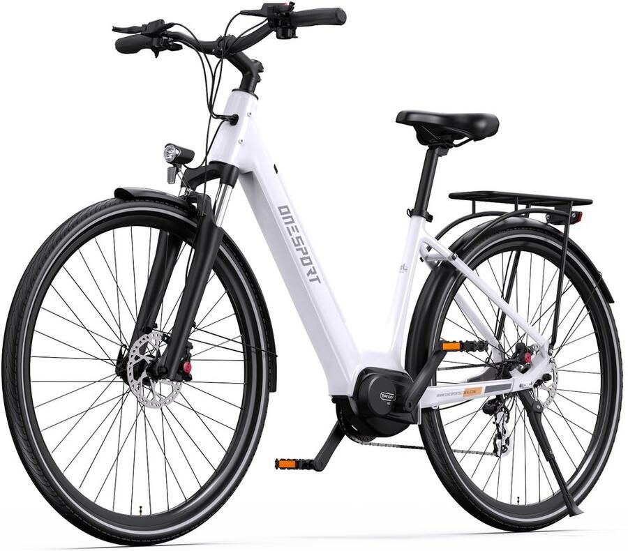 OneSport OT07 Elektrische Fiets 250W Bafang Middenmotor 36V14AH Accu 700*45C Banden Max Bereik 90-110km Shi o 7 Versnellingen Wit