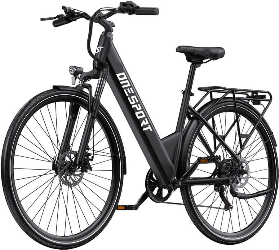 OneSport OT12 elektrische fiets 250 W motor 36 V 13 Ah accu 27 5 inch banden maximale snelheid 25 km u actieradius 65 km mechanische schijfrem voor en achter voorvork met vering Shi o 7 versnellingen grijs