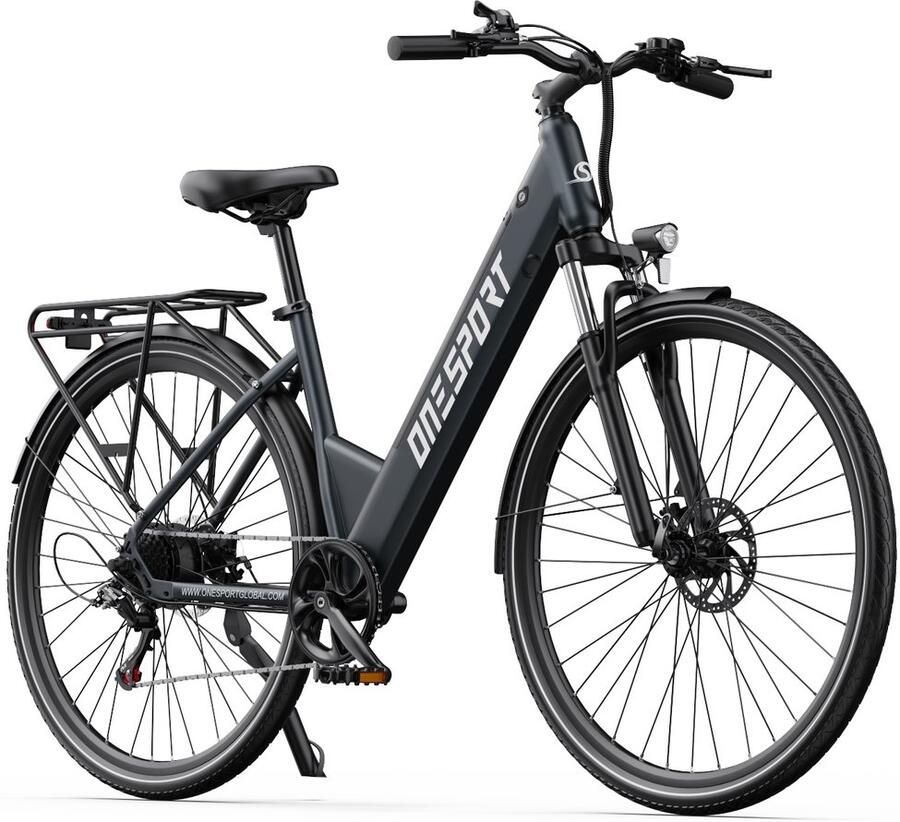 OneSport OT12 PRO Elektrische stadsfiets 65 km actieradius -36V 13Ah Accu– Lage instap frame 250W motor Shi o 7 versnellingen LCD Grijs