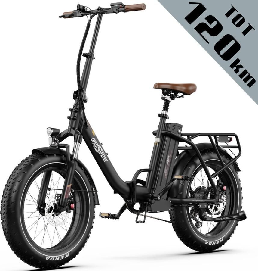 OneSport OT16Max Elektrische Fiets –Opvouwbaar – 48V 18Ah Accu – Actieradius tot 120 km –Aluminium Lage Instap – 20×4.0 Inch Fatbike–Shi o 7 Versnellingen–Hydraulische Schijfrem –Bluetooth Verbinding–Max. Belasting 120 kg–Stads E-bike–Zwartbruin