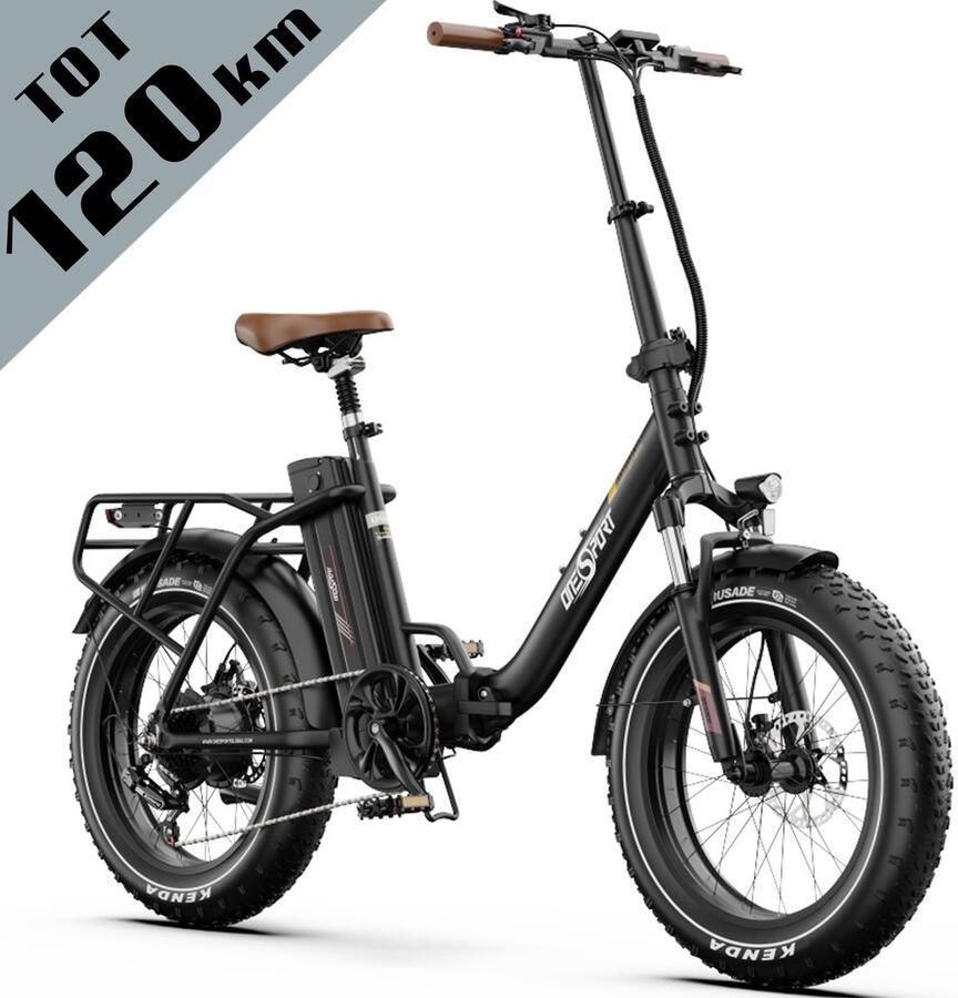 OneSport OT16Max Opvouwbare Elektrische Fiets – 864Wh Accu – Actieradius tot 120 km –20×4.0 Inch Fatbike – Aluminium Lage Instapframe – Shi o 7 Versnellingen – Hydraulische Schijfrem – Max. Belasting 120 kg – Stads E-bike Zwartbruin