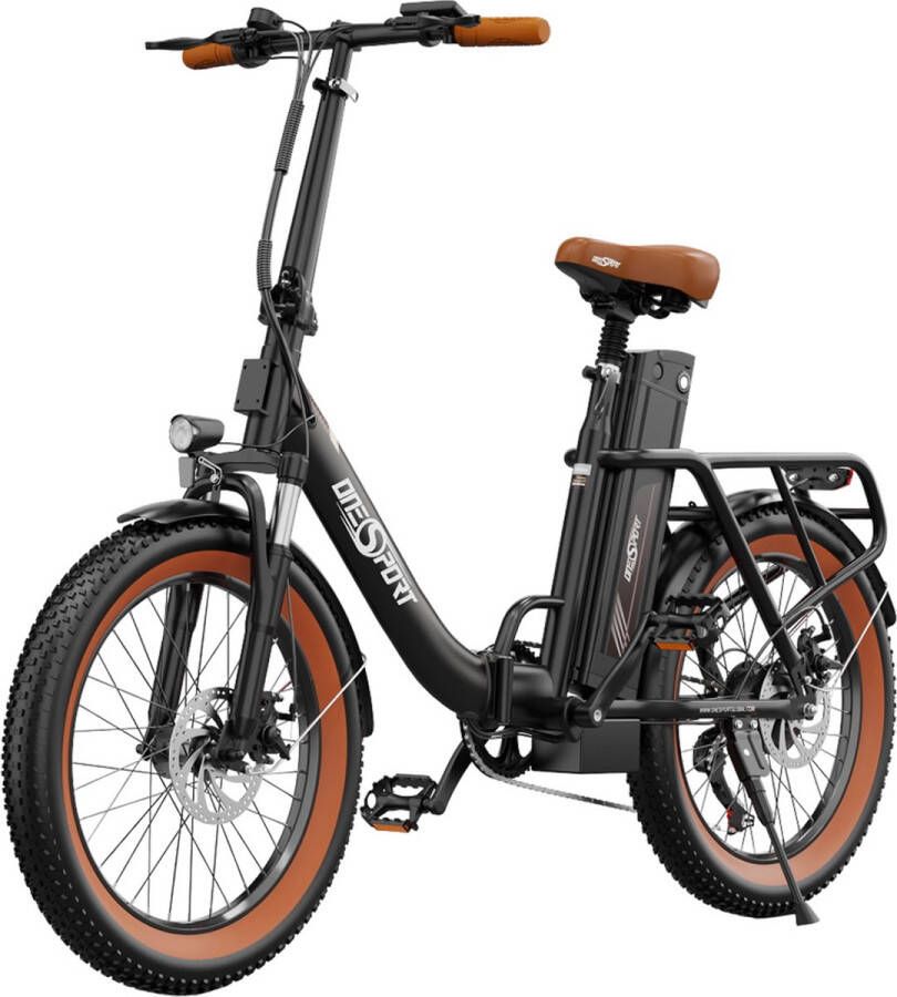 OneSport OT16 elektrische fiets 20*3.0 inch banden 48V 17Ah accu 25km h max snelheid 3 rijmodi 7 versnellingen schijfrem zwart & bruin