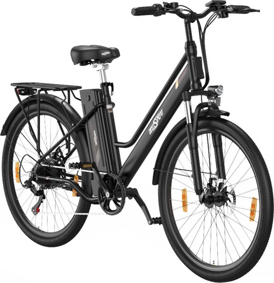 OneSport OT18 Elektrische fiets voor in de stad 26*2.35 inch brede banden 250W motor 25km h 36V 14.4Ah grote accu tot 100km maximaal bereik Shi o 7 versnellingen schokabsorberende voorvork 25 graden klim Bluetooth APP Zwart