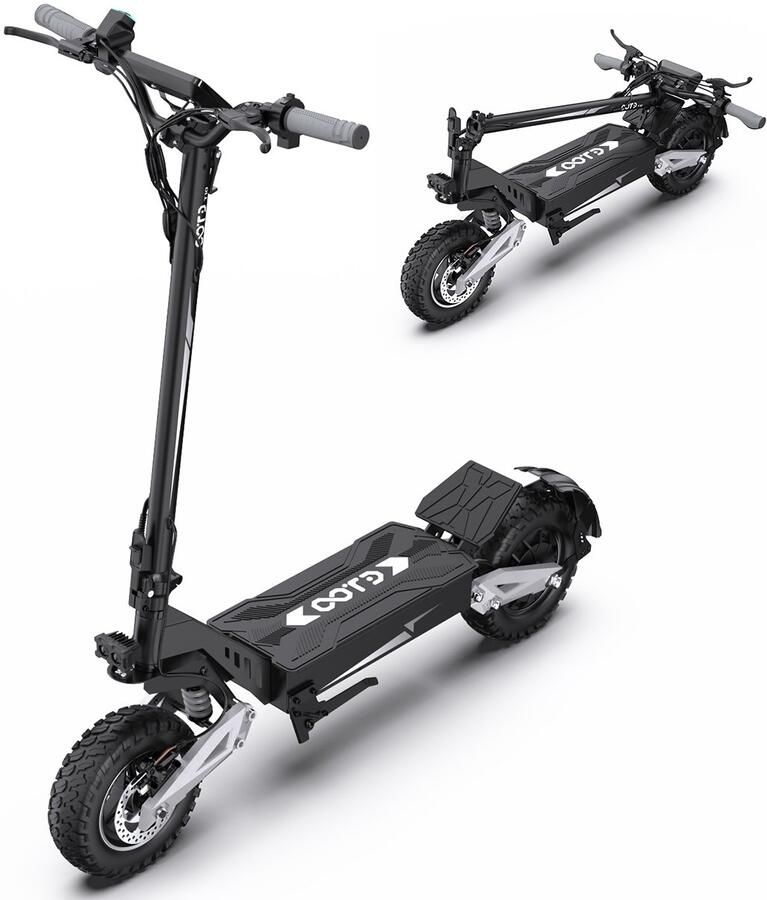 OOTD T10 Elektrische Step Langeafstandsversie 18Ah 60 km Actieradius 500W Motor Snelheid tot 25km h 11 Inch Offroad Banden Dubbele Schijfrem & Vering Opvouwbaar Zwart+grijs