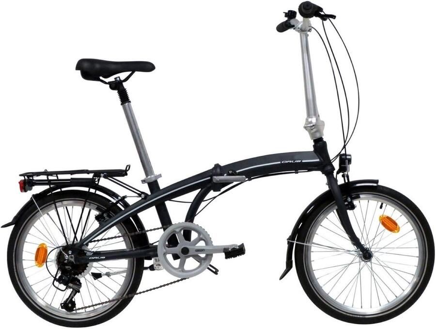 Orus Crivit Folding 7 Speed Vouwfiets 20 Inch Lichtgewicht Aluminium 7 Versnellingen Mat Zwart Incl. Opbergtas & Handpomp