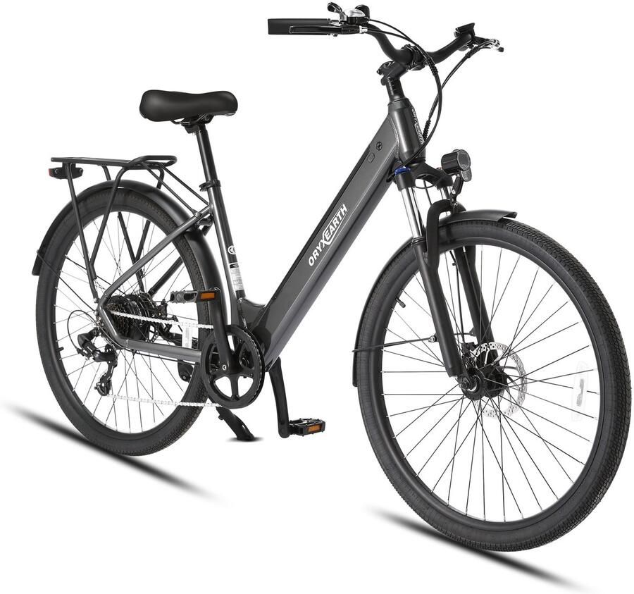 ORYXEARTH Elektrische Fiets – 36V 10Ah Batterij – 250W Motor – Glanzend Grijs –27 5 Wielen – LCD Display – Mechanische Schijfrem – Shi o 7 Versnellingen – Aluminium Frame – E-Bike voor Werk School Parkritten en Vrije Tijd