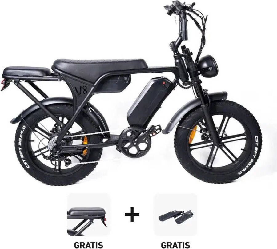 OUXI Black Friday Super Deal! V8.4 Max Zwart + Extra Accu + Voetsteuntjes + Achterzitje + Kettingslot + Telefoonhouder 250W Elektrische Fatbike