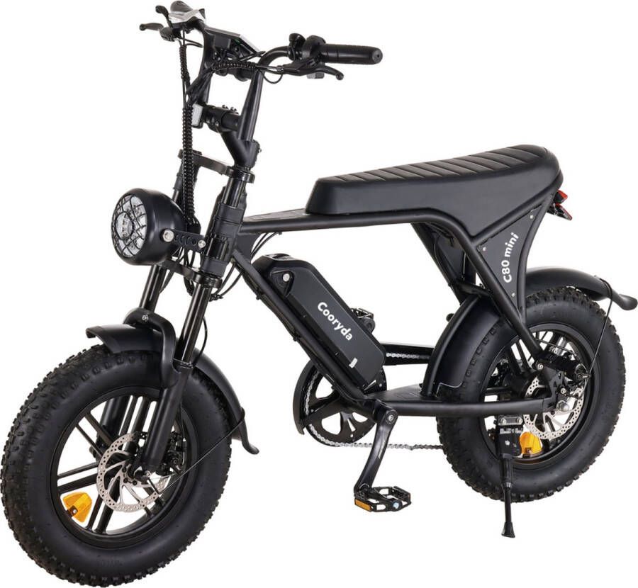 OUXI C80 Mini Elektrische Fatbike Ingebouwd Alarmsysteem Gratis Voetsteuntjes 16 Inch 250W Motor 7 Versnellingen 50 km Actieradius Mechanische Schijfrem Zwart - Foto 4
