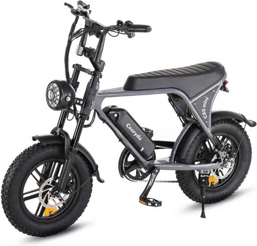 OUXI C80 Elektrische Mini Fatbike Ingebouwd Alarmsysteem 16 Inch 250W Motor 7 Versnellingen 50 km Actieradius Mechanische Schijfrem Grijs