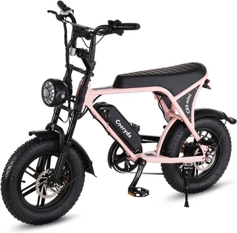 OUXI C80 Mini Elektrische Fatbike Ingebouwd Alarmsysteem Gratis Voetsteuntjes 16 Inch 250W Motor 7 Versnellingen 50 km Actieradius Mechanische Schijfrem Roze