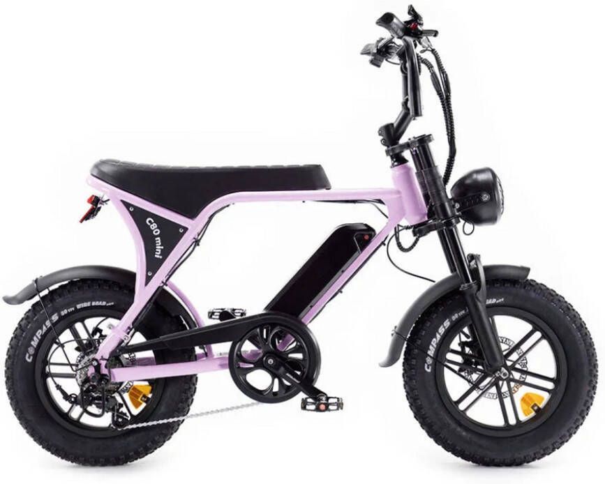 OUXI C80 Mini Elektrische Fatbike Ingebouwd Alarmsysteem Gratis Voetsteuntjes 16 Inch 250W Motor 7 Versnellingen 50 km Actieradius Mechanische Schijfrem Roze