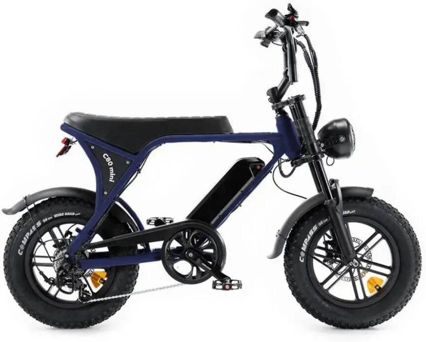 OUXI C80 Mini Elektrische Fatbike Ingebouwd Alarmsysteem Gratis Voetsteuntjes 16 Inch 250W Motor 7 Versnellingen 50 km Actieradius Mechanische Schijfremmen Donkerblauw