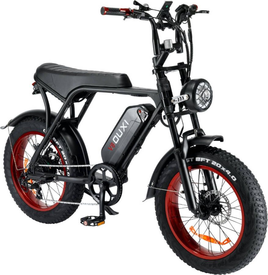 OUXI Fatbike RED Edition – E-Fatbike – Inclusief ART4 Kettingslot & Montage Fatbike V8 – Elektrische Fiets – Elektrische Fatbike – Fatbike Electrisch – 250W Vermogen – 7 Versnellingen