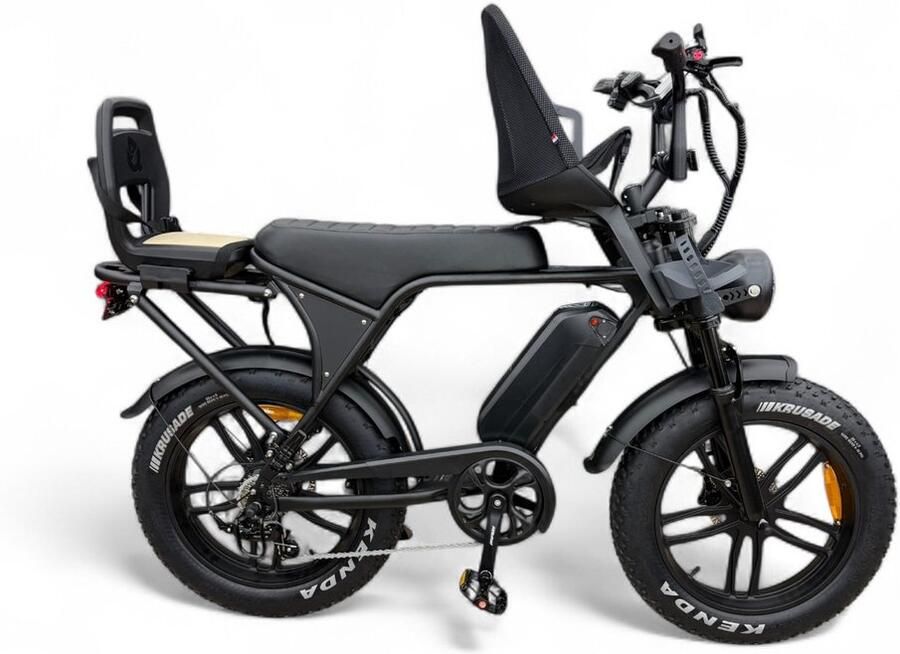 OUXI C80 Family Fatbike met Kinderzitjes Voor en Achter Zwart