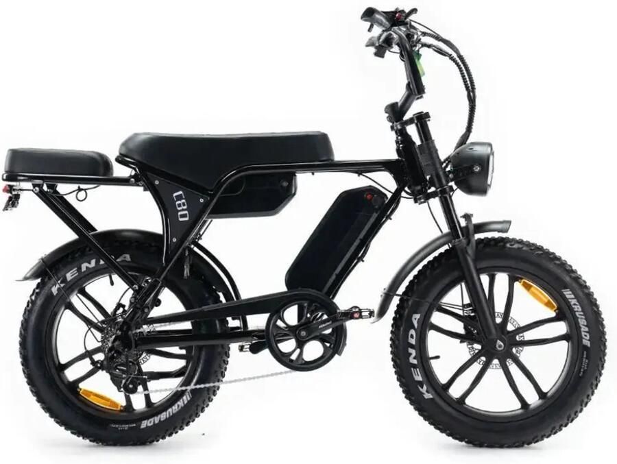 OUXI C80 Max Elektrische Fatbike Ingebouwd Alarmsystseem Inclusief Voetsteuntjes Inclusief Achterzitje NFC-chip 20 Inch 250W Motor 7 Versnellingen 120 km Actieradius Hydraulische Schijfrem Zwart