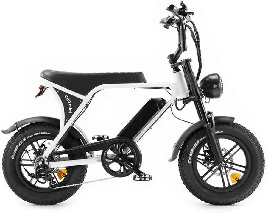 OUXI C80 Mini Elektrische Fatbike Rijklaar Ingebouwd Alarmsysteem Gratis Voetsteuntjes 16 Inch 250W Motor 7 Versnellingen 50 km Actieradius Mechanische Schijfrem Grijs