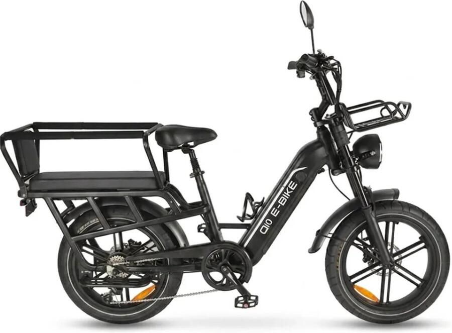 OUXI Q10 Elektrische Longtail Fatbike Inclusief Voorrekje 20 Inch 250W Motor 7 Versnellingen 70 km Actieradius Hydraulische Schijfrem Zwart