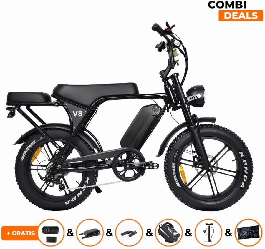 OUXI v8 3.0 Elektrische Fatbike Ingebouwd Alarmsystseem Gratis achterzitje Gratis slot 20 Inch 250W Motor 7 Versnellingen 60 km Actieradius Hydraulische Schijfrem Zwart In Doos