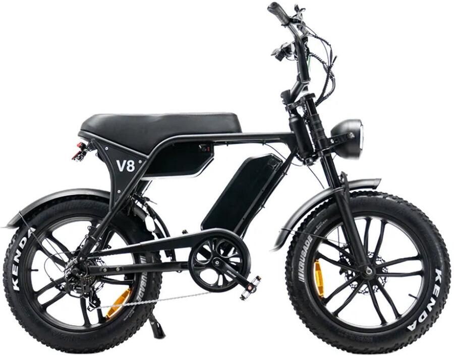 OUXI V8 Max Elektrische Fatbike Dubbele Accu Ingebouwd Alarmsystseem Inclusief Achterzitje Inclusief Voetsteuntjes Inclusief Telefoontasje 20 Inch 250W Motor 7 Versnellingen 120 km Actieradius Hydraulische Schijfrem Zwart