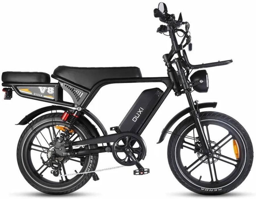 OUXI V8 Ultra Elektrische Fatbike Ingebouwd Alarmsystseem Inclusief Achterzitje Inclusief Voorrekje NFC-chip 20 Inch 250W Motor 7 Versnellingen 60 km Actieradius Hydraulische Schijfrem Zwart