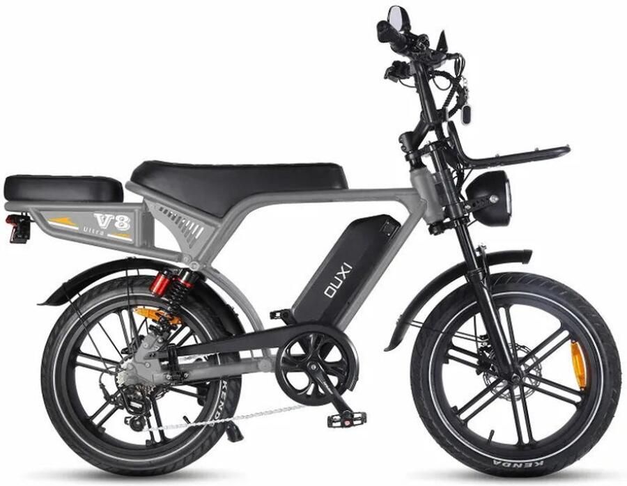 OUXI V8 Ultra Elektrische Fatbike Ingebouwd Alarmsystseem Inclusief Achterzitje Inclusief Voorrekje NFC-chip 20 Inch 250W Motor 7 Versnellingen 60 km Actieradius Hydraulische Schijfrem Grijs