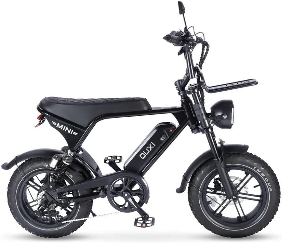 OUXI V8 Ultra Mini Elektrische Fatbike Ingebouwd Alarmsysteem Inclusief Voetsteuntjes 16 Inch 250W Motor 7 Versnellingen 50 km Actieradius Mechanische Schijfrem Zwart
