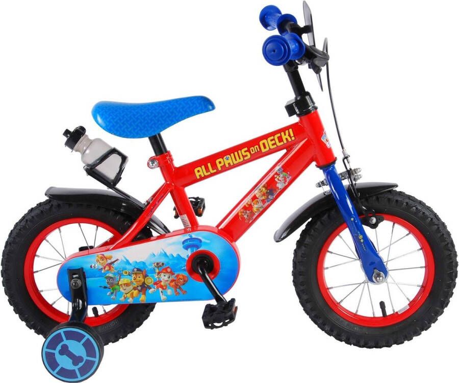 Volare Paw Patrol Kinderfiets Jongens 12 inch Rood Blauw Met bidonhouder Blauw zadel
