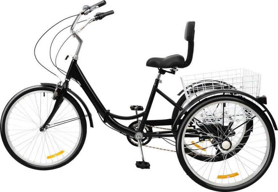 Perfect Sale PS Fiets Driewieler volwassenen 24 Inch 7 Versnellingen Met ruggensteun koolstofstalen Frame 140kg belastbaar Zwart Met V-Type Voorrem Inklapbaar 180x70x110cm Met Winkel d