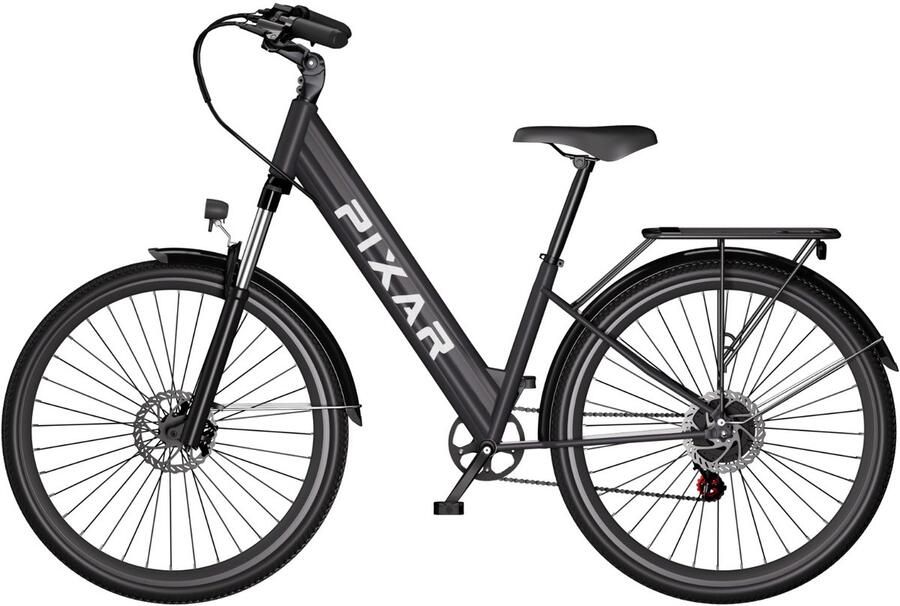 Pixar Cruiser Elektrische Fiets 250W Motor 36V12.8Ah Batterij 27.5 Band Shi o 7 Versnellingen Maximaal bereik van 80 km Zwart