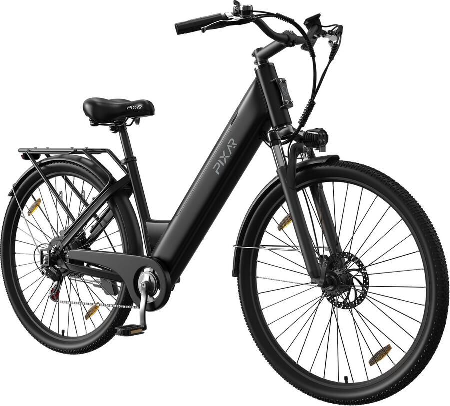 Pixar Elektrische Fiets Actieradius 40-50km Motor 250W Battery 36V13AH Shi o 7 Speed 28 Inch E-Bike Stadsfiets Zwart