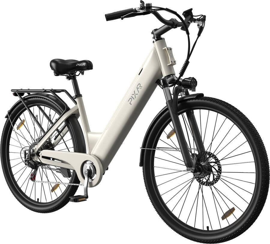 Pixar Elektrische Fiets Actieradius 40-50km Motor 250W Battery 36V13AH Shi o 7 Speed 28 Inch E-Bike Stadsfiets Wit